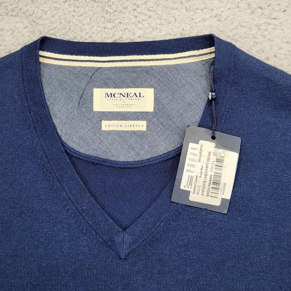MCNEAL Sweater Vest Mens Large Blue V Neck Cotton Stretch Knit Pullover NEW - Picture 2 of 15
